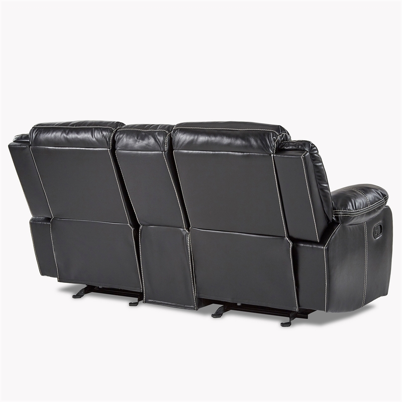 Pemberly Row Faux Leather 2-Piece Manual Reclining Sofa Set with Console - Black