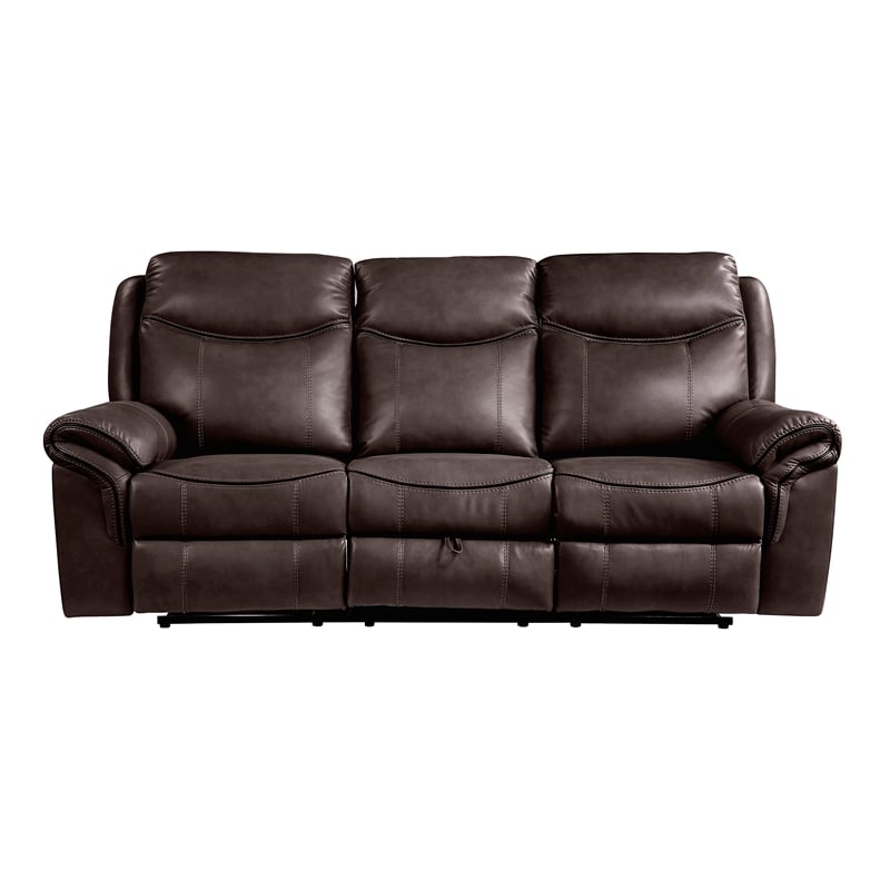 Pemberly Row Breathable Faux Leather 2-Piece Reclining Sofa Set in Dark Brown