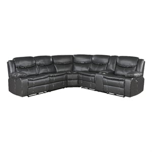 Pemberly Row 3-Piece Faux Leather Power Reclining Sectional in Dark Gray