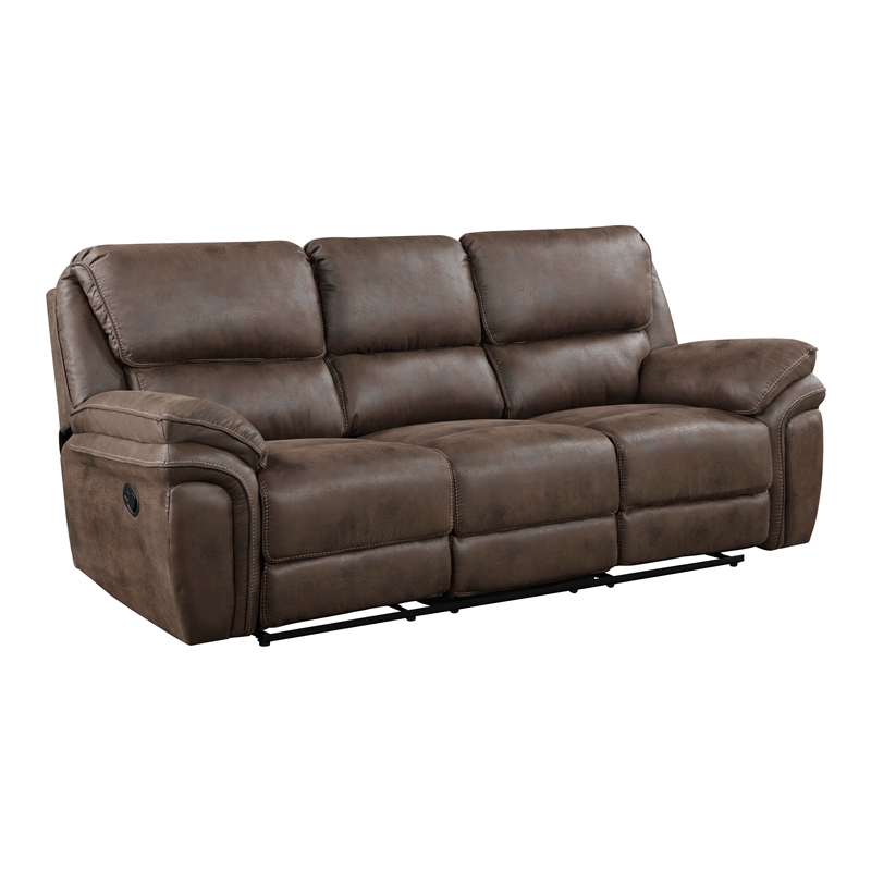 Pemberly Row Polished Microfiber 2-Piece Push-Back Reclining Sofa Set in Brown