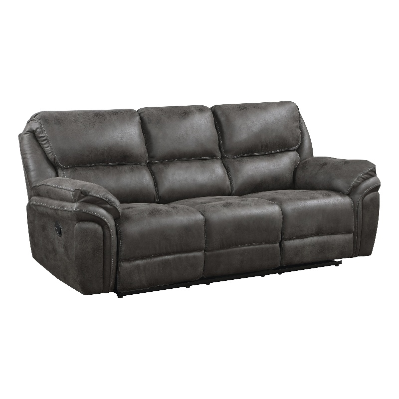 Pemberly Row Polished Microfiber Manual Double Reclining Sofa 300 lbs in Gray