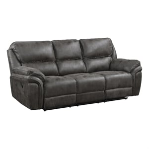 Pemberly Row Polished Microfiber Manual Double Reclining Sofa 300 lbs in Gray