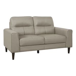 Pemberly Row Top Grain Leather Match Loveseat with Wood Legs in Latte