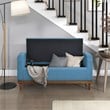 Pemberly Row Fabric Lift Top Storage Bench with Walnut Frame in Blue