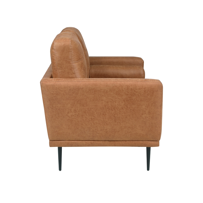 Pemberly Row Polished Microfiber Loveseat with Bolster Pillows in Brown