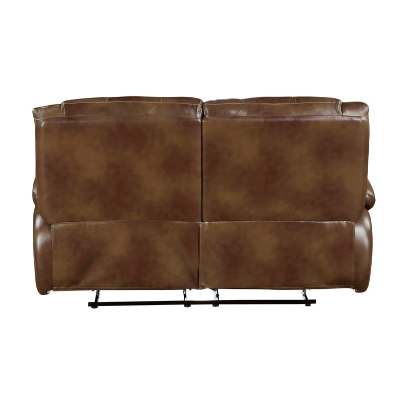 Pemberly Row Top Grain Leather Match Double Reclining Love Seat in Brown