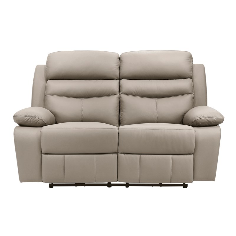 Pemberly Row Top Grain Leather Power Double Reclining Love Seat in Latte