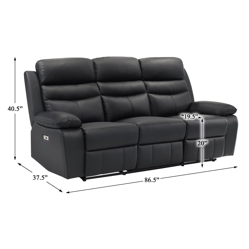 Pemberly Row 2-Piece Top Grain Leather Power Reclining Sofa Set in Black