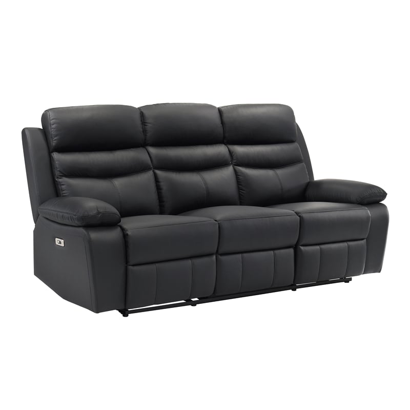 Pemberly Row 2-Piece Top Grain Leather Power Reclining Sofa Set in Black