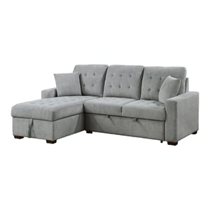 Pemberly Row 2-Piece Textured Fabric Sectional with Left Chaise and Bed in Gray