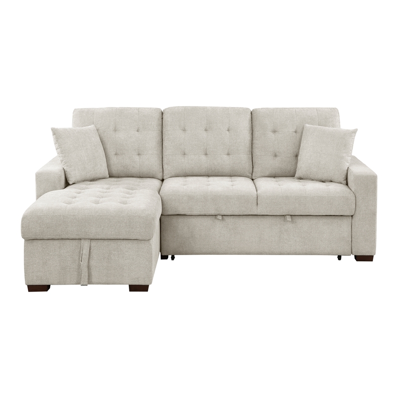Pemberly Row 2-Piece Textured Fabric Sectional with Left Chaise and Bed in Sand