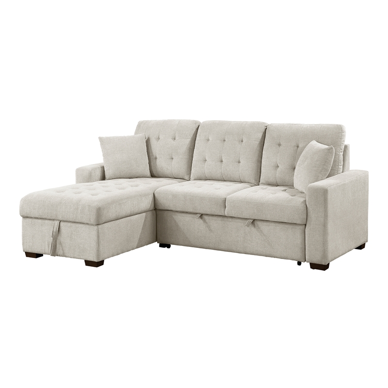 Pemberly Row 2-Piece Textured Fabric Sectional with Left Chaise and Bed in Sand