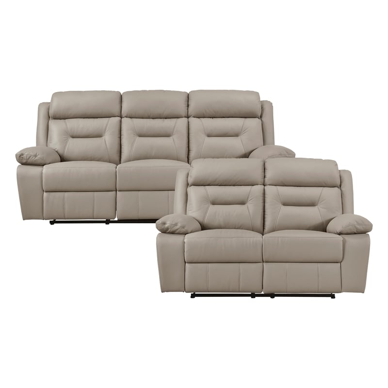 Pemberly Row 2-Piece Top Grain Leather Reclining Sofa Set in Latte