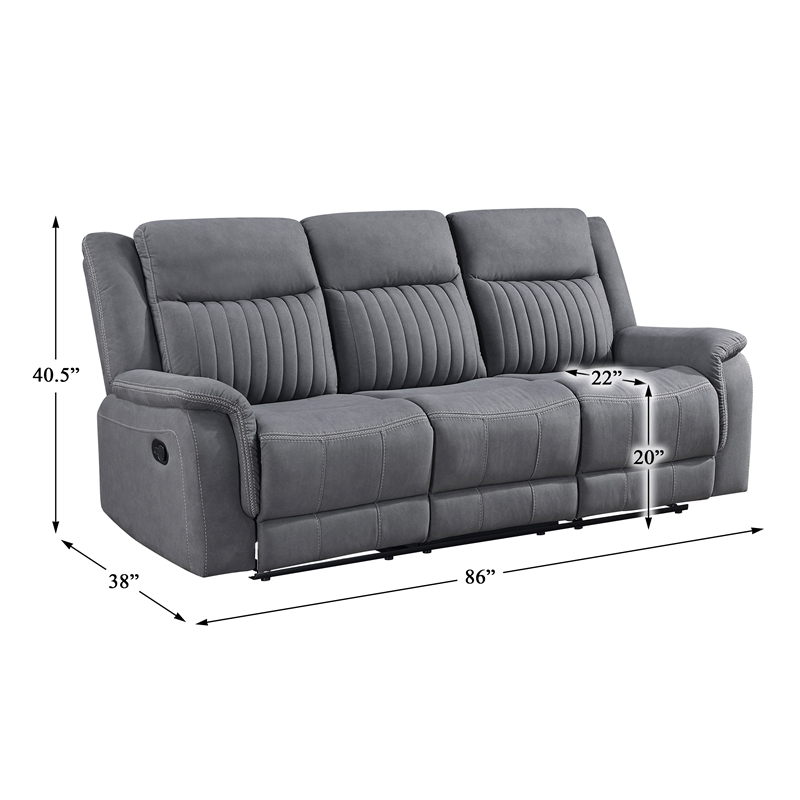 Pemberly Row 2-Piece Polished Microfiber Double Reclining Sofa Set in Gray