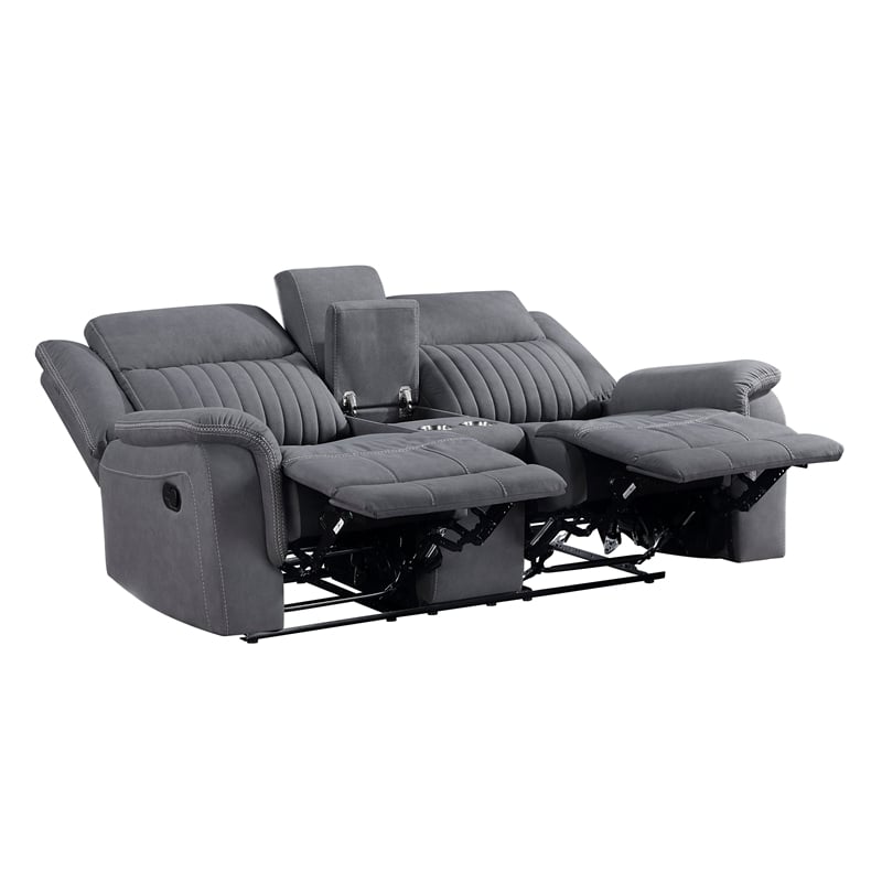 Pemberly Row 2-Piece Polished Microfiber Double Reclining Sofa Set in Gray