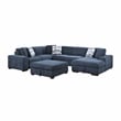 Pemberly Row 4-Piece Sectional with Right Chaise Ottoman & Pull-Out Bed in Blue