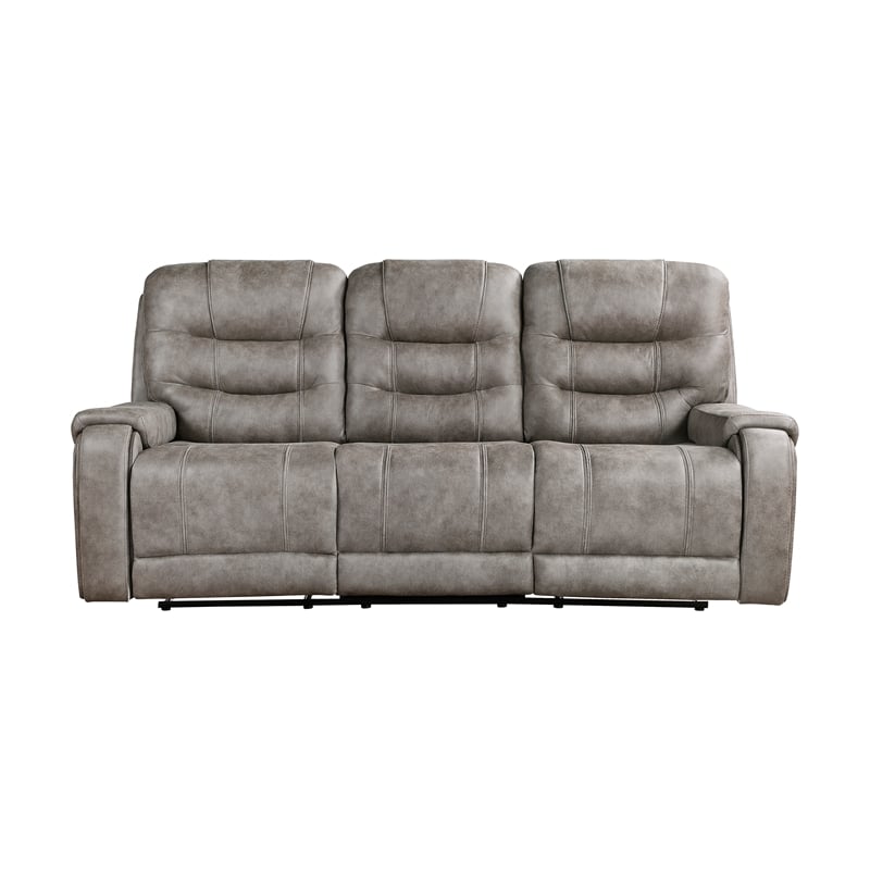 Pemberly Row Polished Microfiber Double Reclining Sofa 300 lbs in Grayish Brown