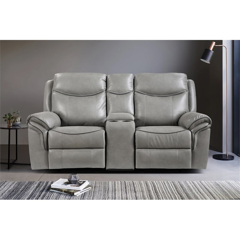 Pemberly Row Faux Leather 2-Piece Manual Reclining Sofa Set with USB in Gray