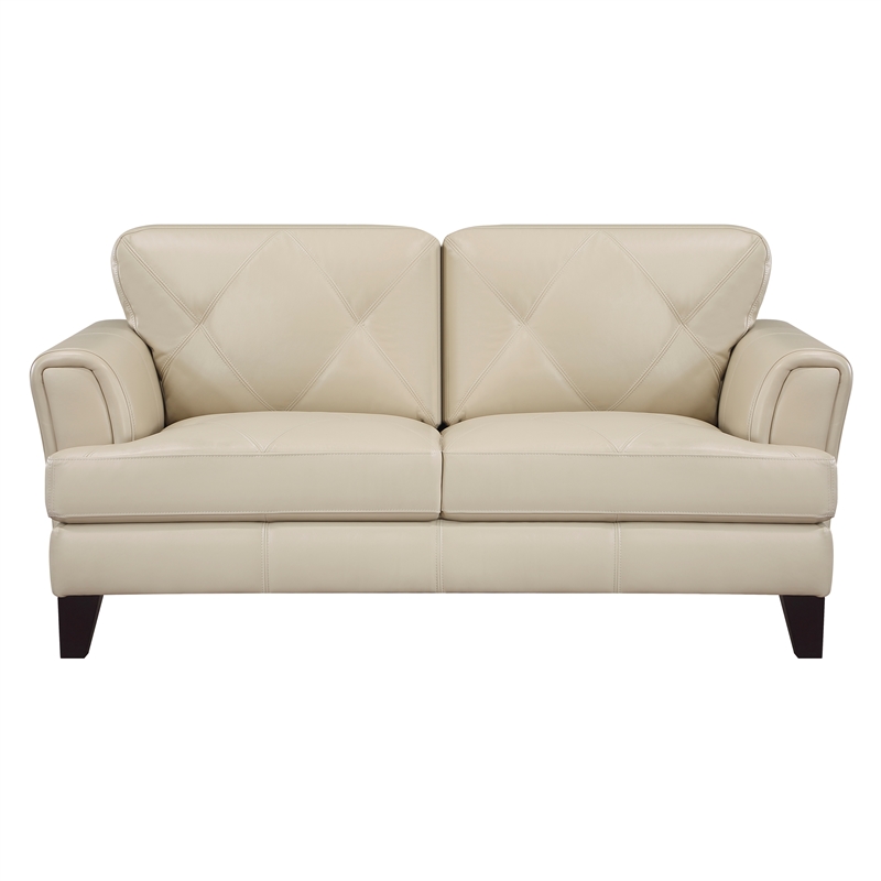 Pemberly Row Top Grain Leather 2-Piece Sofa Set with Geometric Tufting in Cream