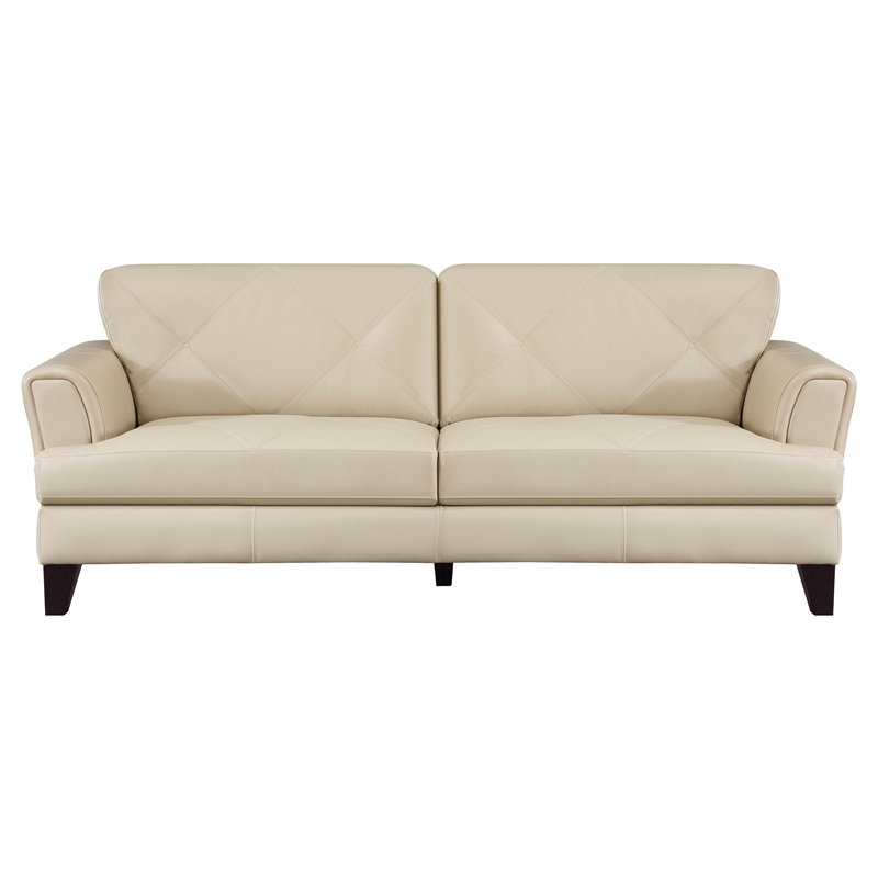 Pemberly Row Top Grain Leather 2-Piece Sofa Set with Geometric Tufting in Cream