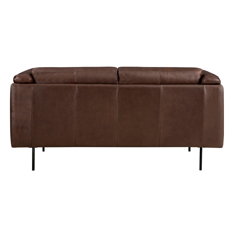 Pemberly Row Top Grain Leather 2-Piece Low-Back Sofa Set with Metal Legs - Brown