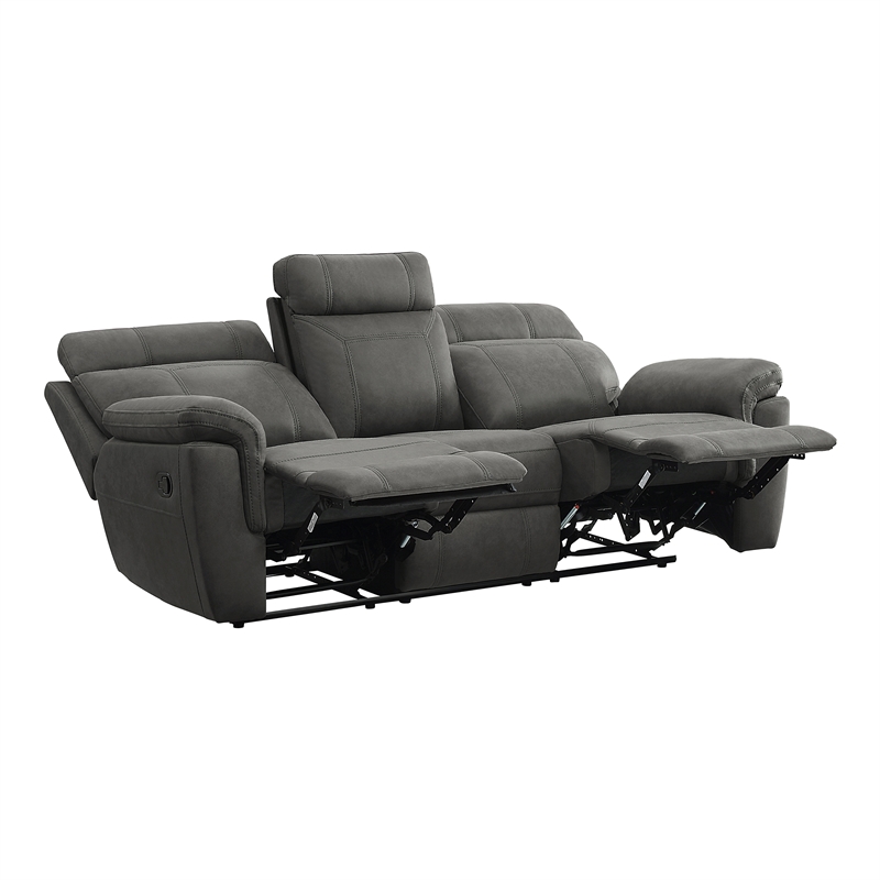 Pemberly Row Microfiber 2-Piece Manual Reclining Sofa Set with Console in Gray