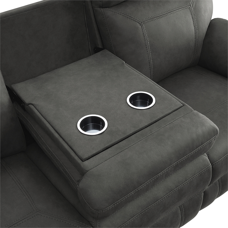 Pemberly Row Microfiber 2-Piece Manual Reclining Sofa Set with Console in Gray