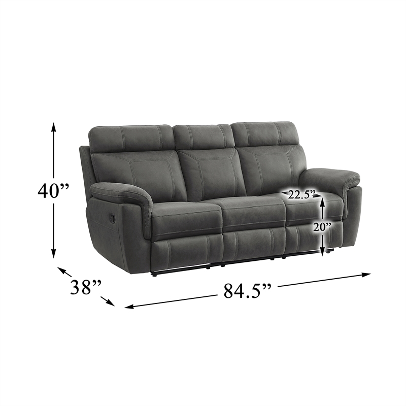 Pemberly Row Microfiber 2-Piece Manual Reclining Sofa Set with Console in Gray