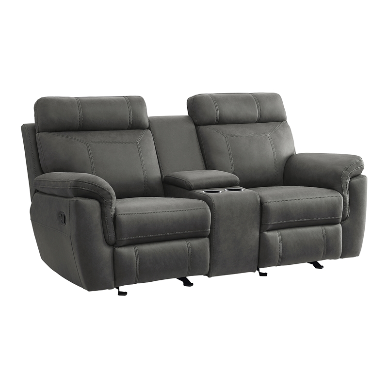 Pemberly Row Microfiber 2-Piece Manual Reclining Sofa Set with Console in Gray