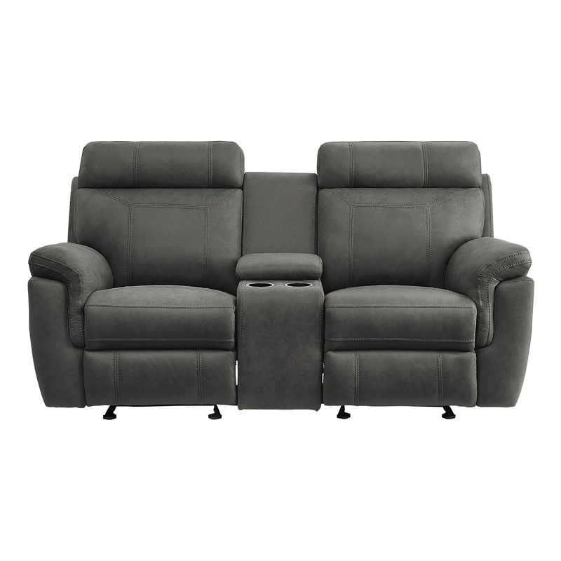 Pemberly Row Microfiber 2-Piece Manual Reclining Sofa Set with Console in Gray