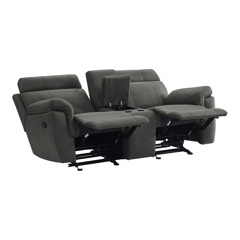 Pemberly Row Microfiber 2-Piece Manual Reclining Sofa Set with Console in Gray