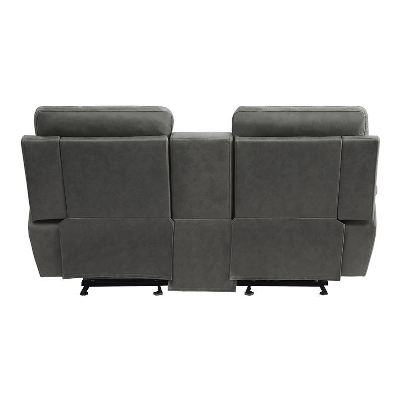 Pemberly Row Microfiber 2-Piece Manual Reclining Sofa Set with Console in Gray