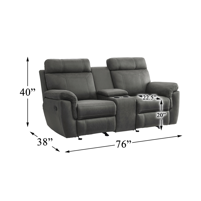 Pemberly Row Microfiber 2-Piece Manual Reclining Sofa Set with Console in Gray