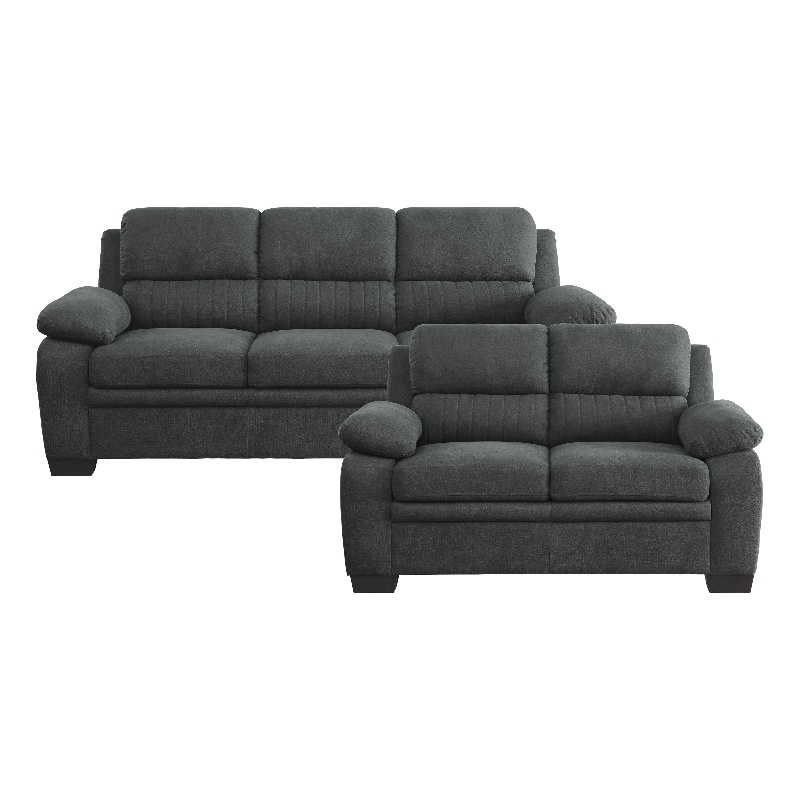 Pemberly Row Textured Fabric 2-Piece Sofa Set with Channel Tufting in Dark Gray