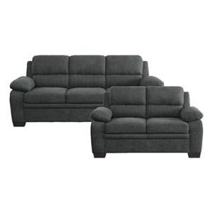 Pemberly Row Textured Fabric 2-Piece Sofa Set with Channel Tufting in Dark Gray