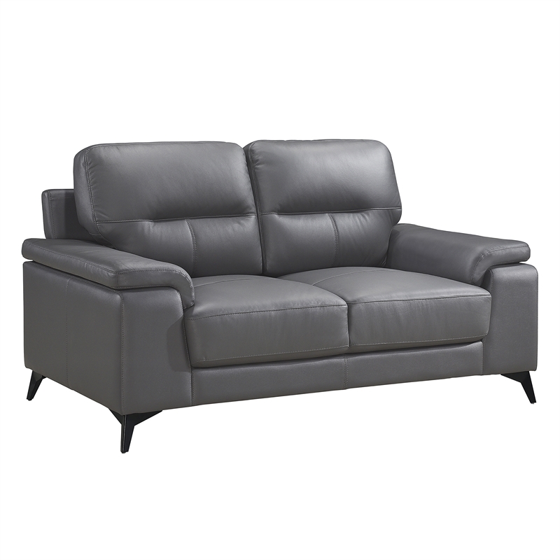 Pemberly Row Top Grain Leather 2-Piece Sofa Set with Pillow-Top Arms - Dark Gray