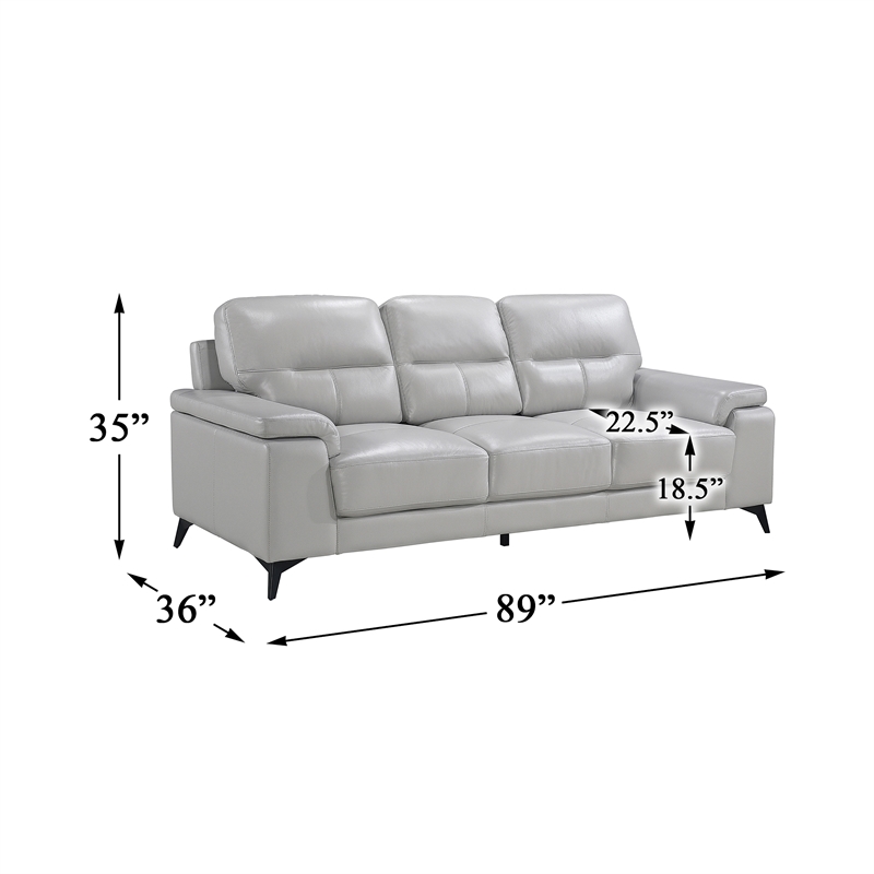 Pemberly Row Top Grain Leather Silver Gray 2-Piece Sofa Set with Pillow-Top Arms