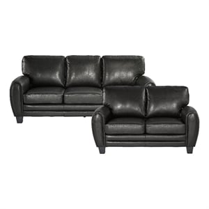 Pemberly Row Faux Leather 2-Piece Retro-Style Sofa Set 300 lbs in Black