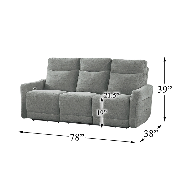 Pemberly Row Chenille 2-Piece Power Lay-Flat Reclining Sofa Set with USB in Gray