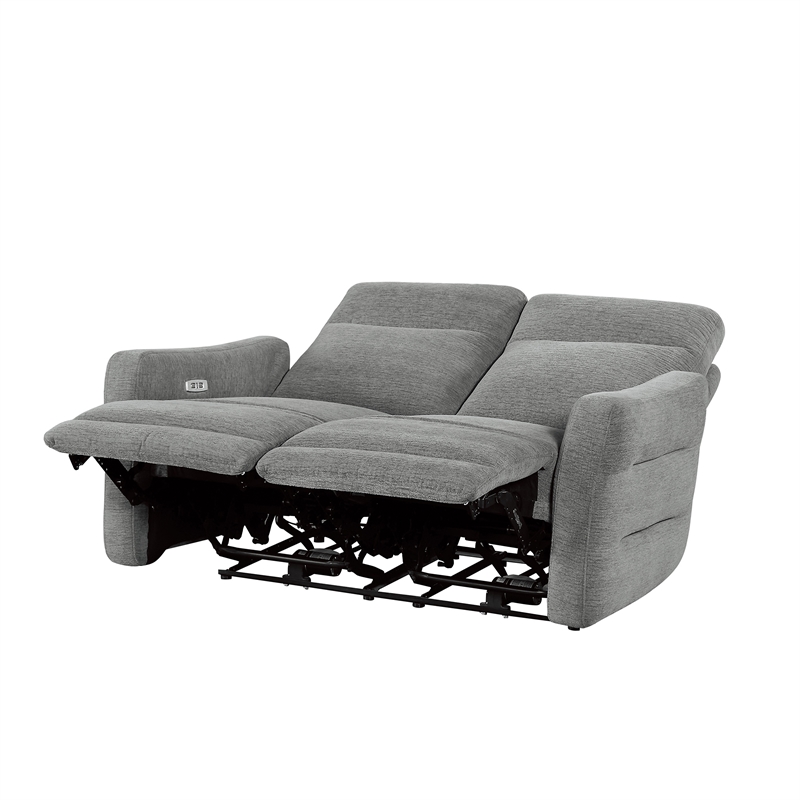 Pemberly Row Chenille 2-Piece Power Lay-Flat Reclining Sofa Set with USB in Gray