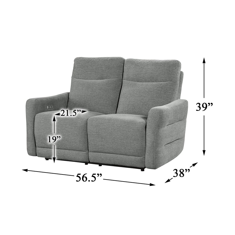 Pemberly Row Chenille 2-Piece Power Lay-Flat Reclining Sofa Set with USB in Gray