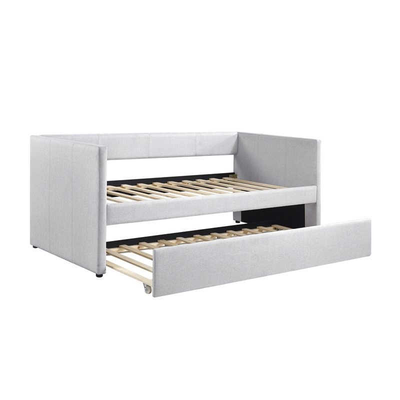 Pemberly Row Textured Fabric Daybed with Pull-Out Trundle 300 lbs in Gray