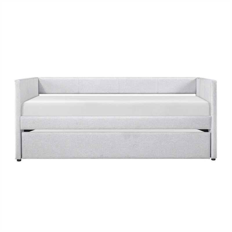Pemberly Row Textured Fabric Daybed with Pull-Out Trundle 300 lbs in Gray