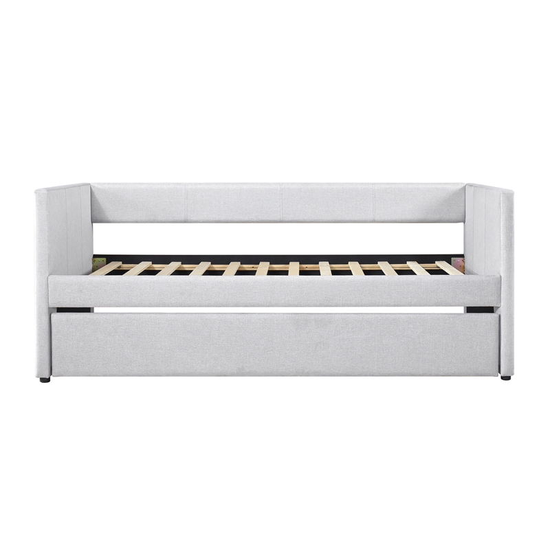 Pemberly Row Textured Fabric Daybed with Pull-Out Trundle 300 lbs in Gray