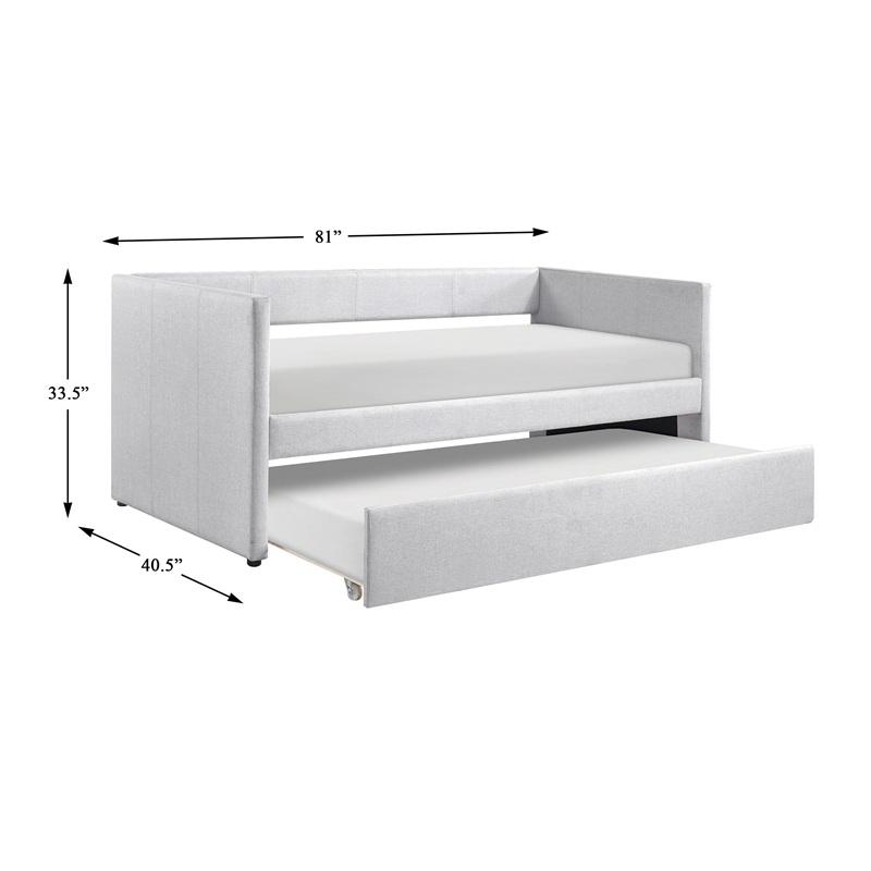 Pemberly Row Textured Fabric Daybed with Pull-Out Trundle 300 lbs in Gray