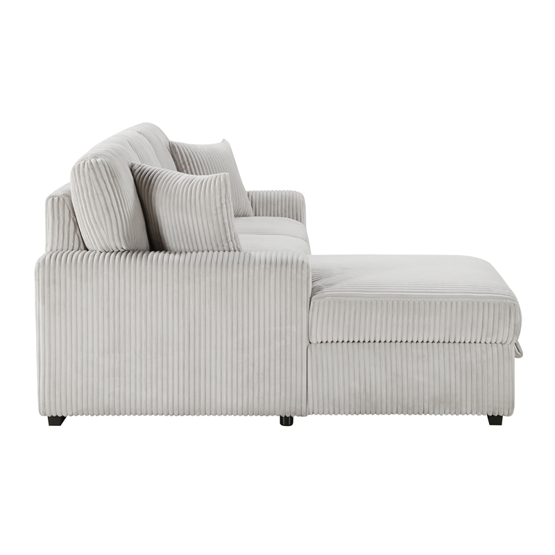 Pemberly Row Corduroy 2-Piece Sectional with Left Storage Chaise and Bed in Gray