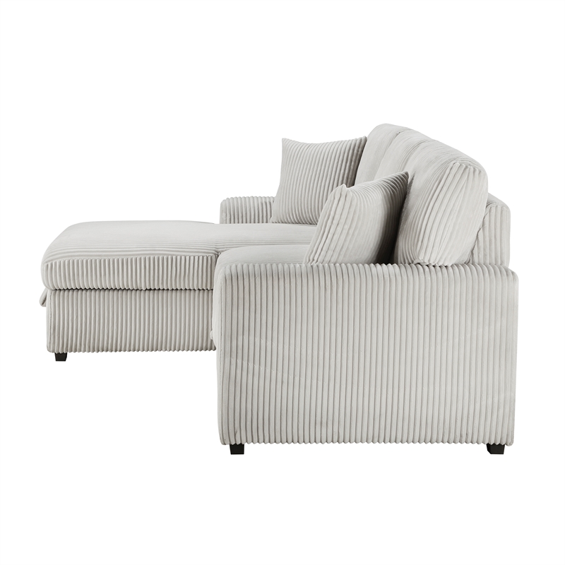 Pemberly Row Corduroy 2-Piece Sectional with Left Storage Chaise and Bed in Gray