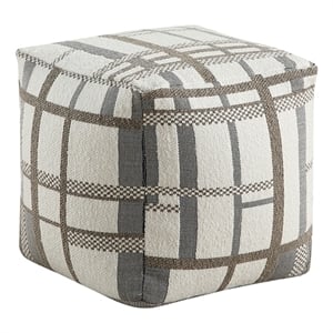 Pemberly Row Jacquard Geometric Square Accent Pouf 300 lbs in Multi-Color