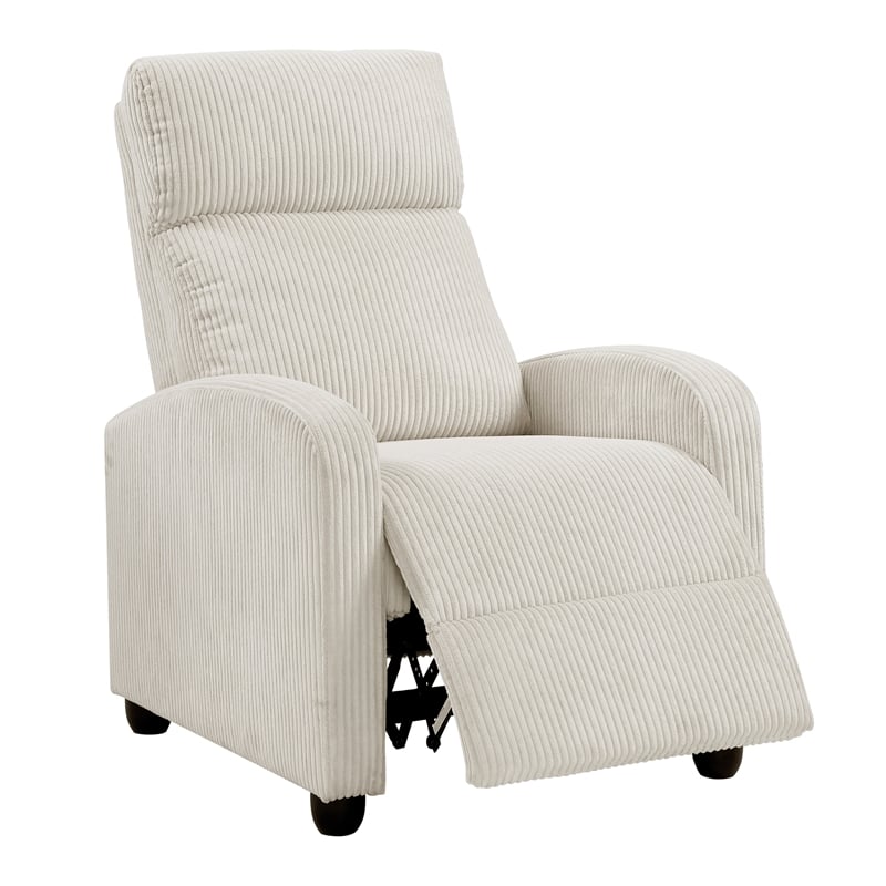 Pemberly Row Corduroy Push Back Reclining Chair 300 lbs in Beige