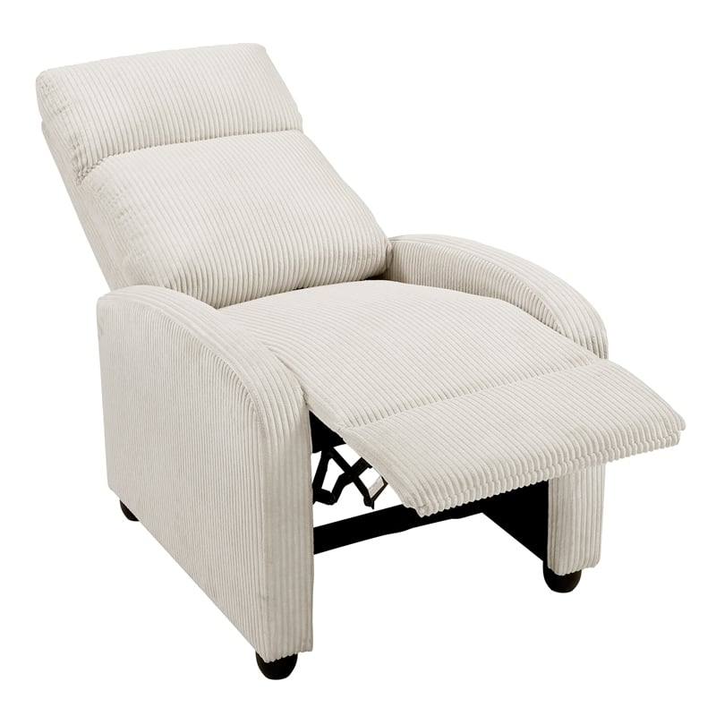 Pemberly Row Corduroy Push Back Reclining Chair 300 lbs in Beige